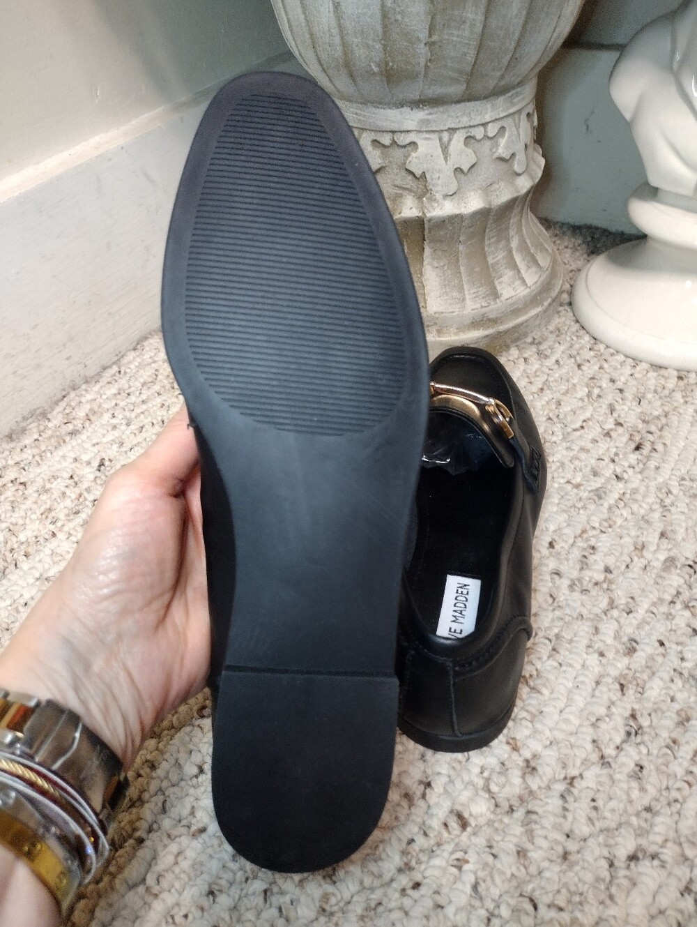 Steve Madden Carrine Women's Classic Black Leather Horsebit Loafers - Picture 6 of 7